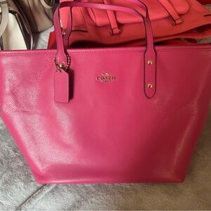 Coach Hot Pink Leather Tote with Gold Logo